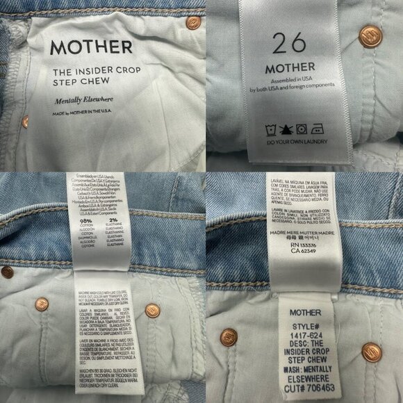 Mother The Insider Crop Stew Chew Jeans Size 26 In Mentally Elsewhere Distressed - Picture 12 of 15